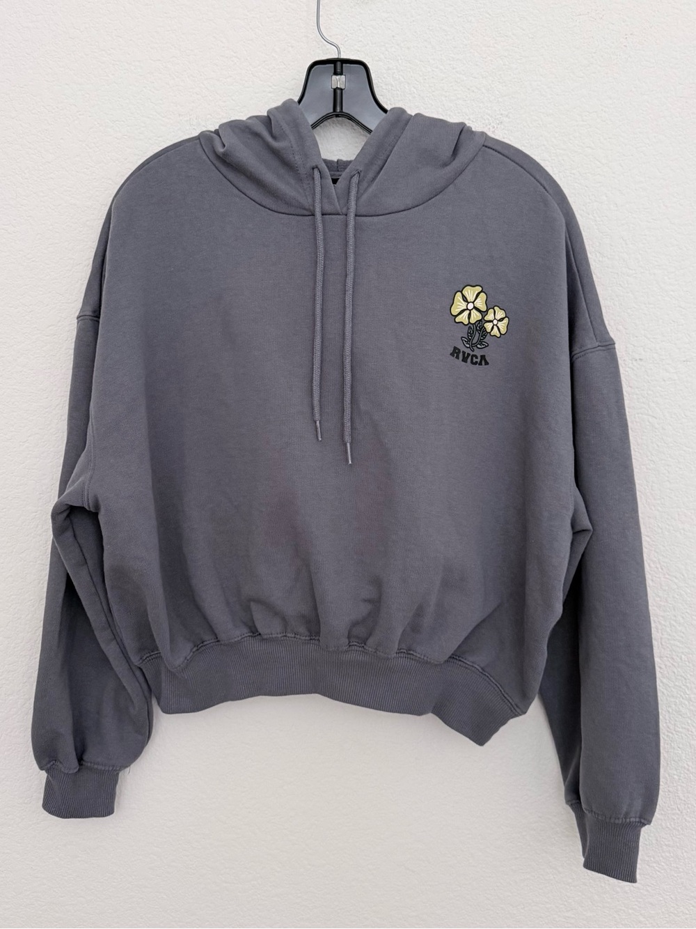 RVCA Charcoal Cropped Hoodie with Yellow Floral Graphic